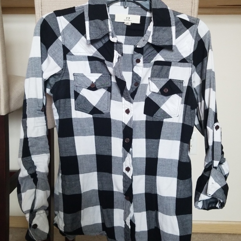 Black and White Buffalo Check Button Up Top